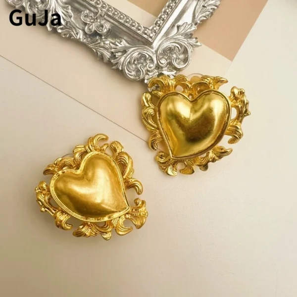 Fashion Jewelry Vintage Temperament Gold Color Heart Earrings For Women Female Gifts Fine Ear Accessories Hot Selling